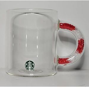 Starbucks 2021 clear glass candy cane beaded handle mug